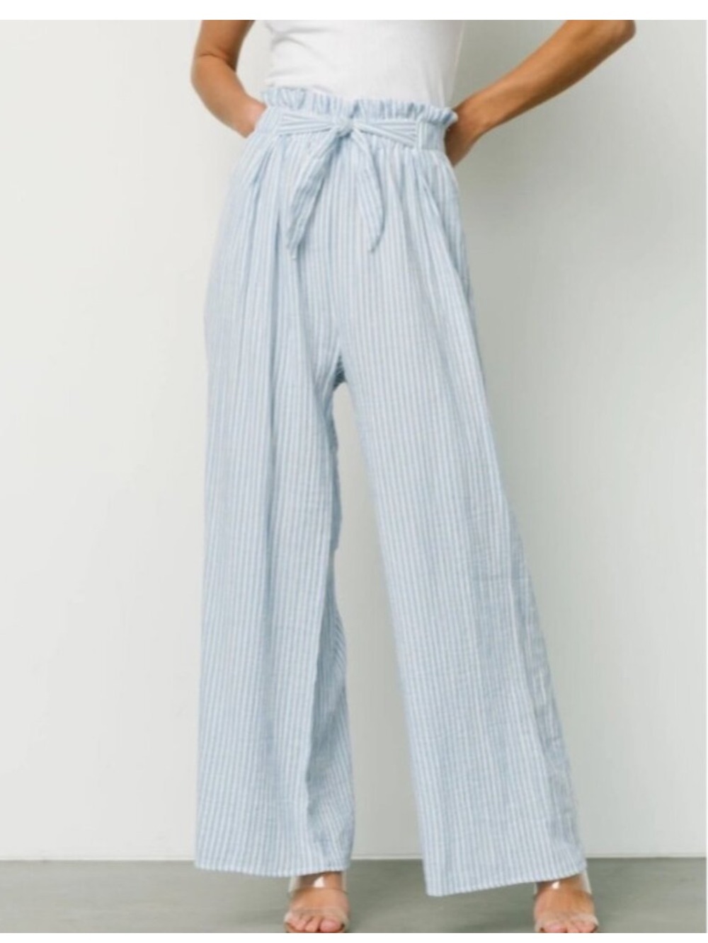 NWT Baltic Born Delphi Light Blue Striped High-Waist Wide-Leg Pants size XL